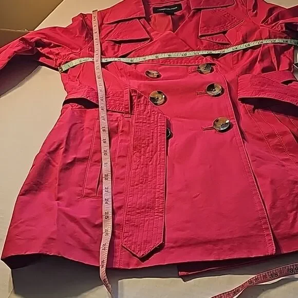 London Fog raspberry mid length trench coat size small - Picture 12 of 14